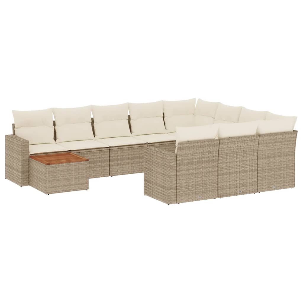 11-Delige Tuinset Met Kussens Poly Rattan Beige