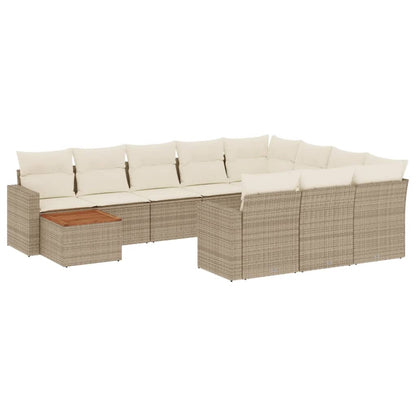 11-Delige Tuinset Met Kussens Poly Rattan Beige