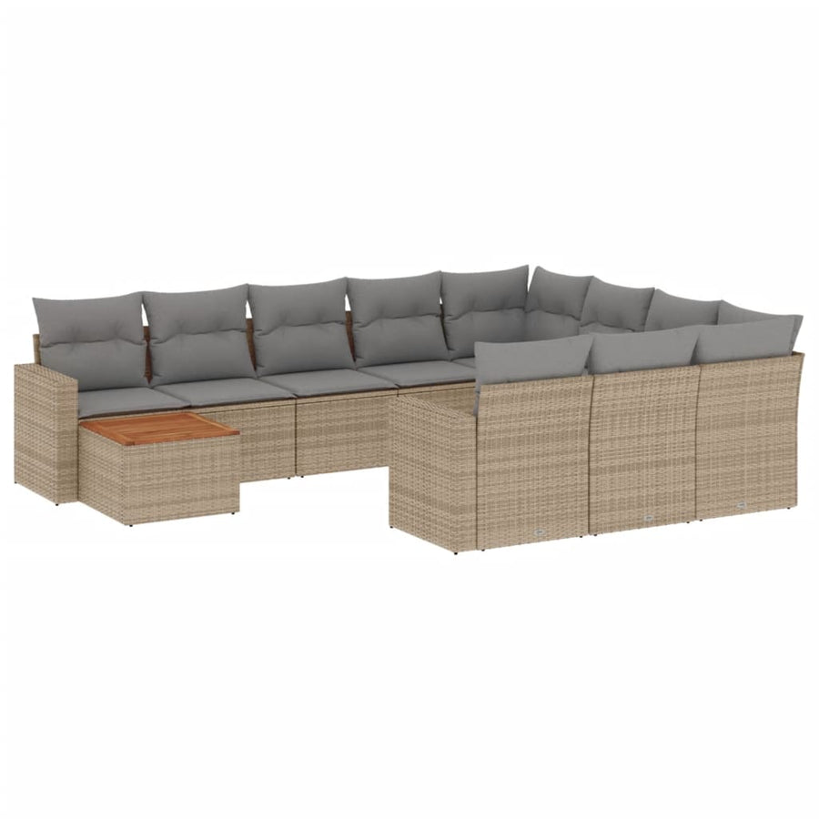 11-Delige Loungeset Met Kussens Poly Rattan Gemengd Beige
