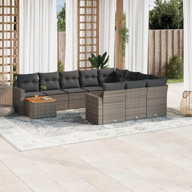 11-Delige Loungeset Met Kussens Poly Rattan Grijs