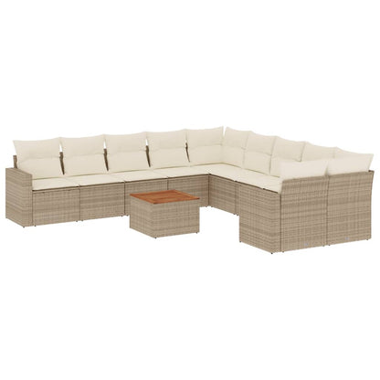 11-Delige Tuinset Met Kussens Poly Rattan Beige