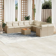 Tuinset 11-delig poly rattan beige met kussens