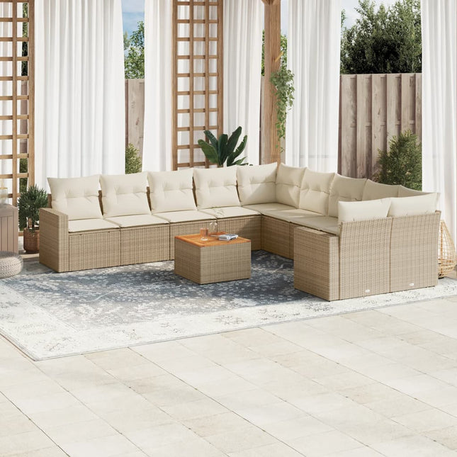 11-Delige Tuinset Met Kussens Poly Rattan Beige