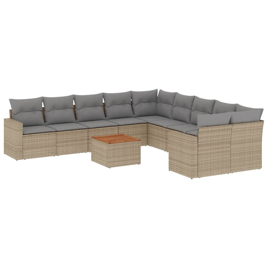 11-Delige Loungeset Met Kussens Poly Rattan Gemengd Beige