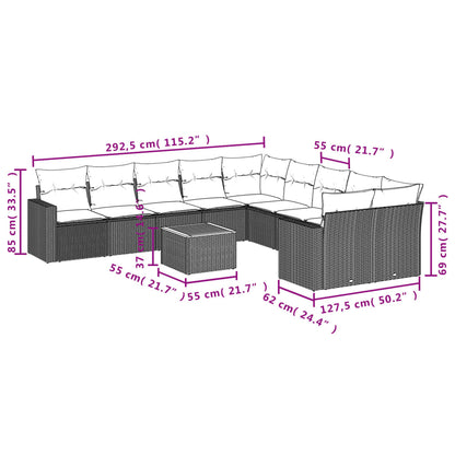 11-Delige Loungeset Met Kussens Poly Rattan Gemengd Beige