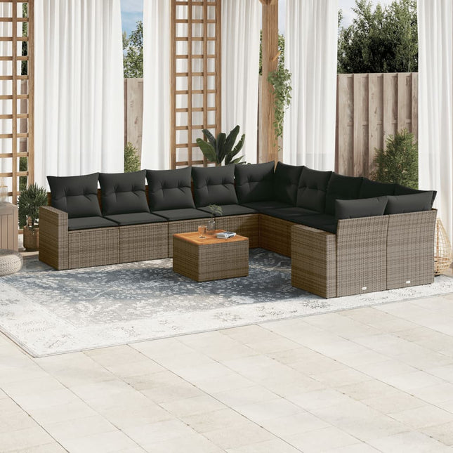 11-Delige Loungeset Met Kussens Poly Rattan Grijs