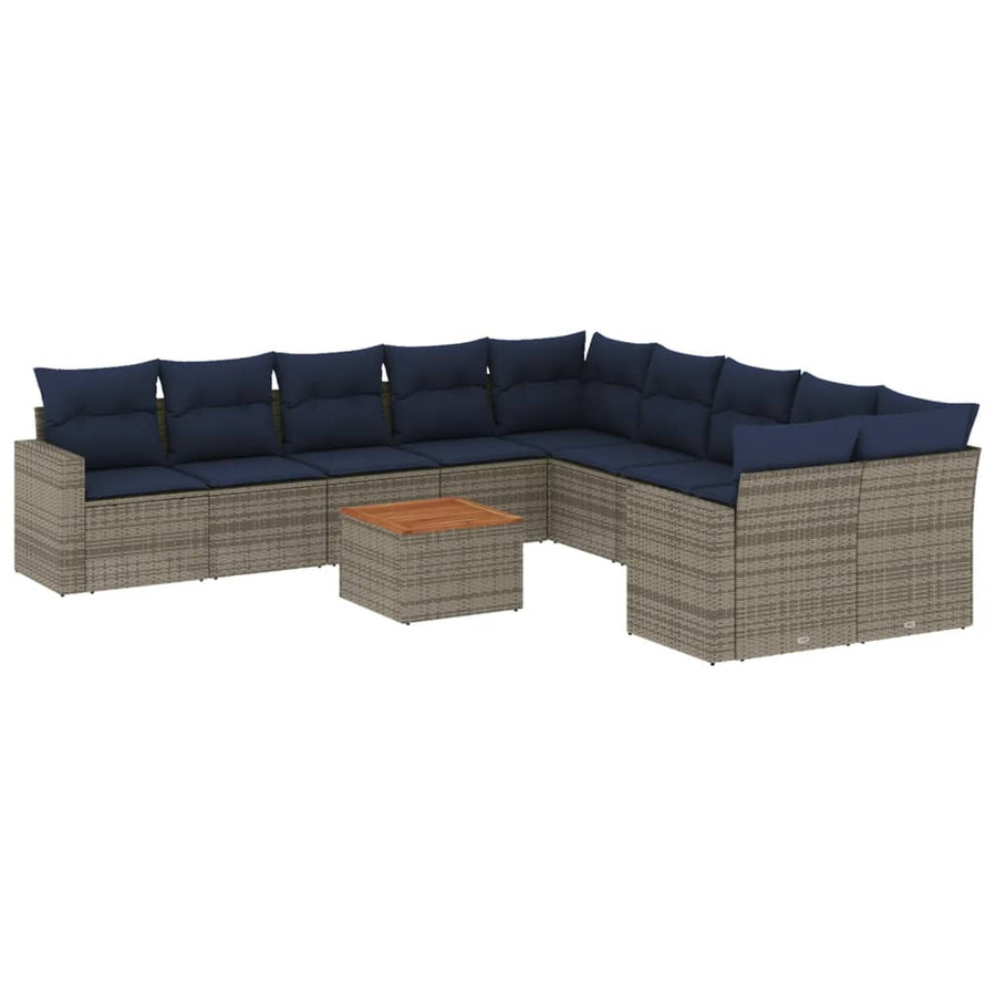 11-delige Loungeset met kussens poly rattan grijs