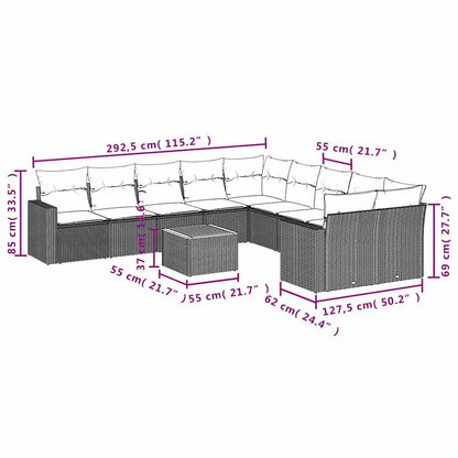 11-delige Loungeset met kussens poly rattan grijs