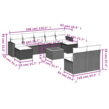 10-Delige Loungeset Met Kussens Poly Rattan Zwart