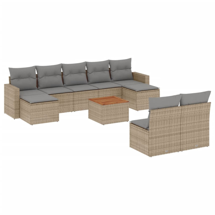 10-Delige Loungeset Met Kussens Poly Rattan Gemengd Beige
