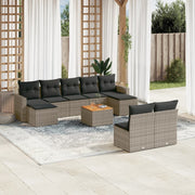 Loungeset 10-delig poly rattan grijs
