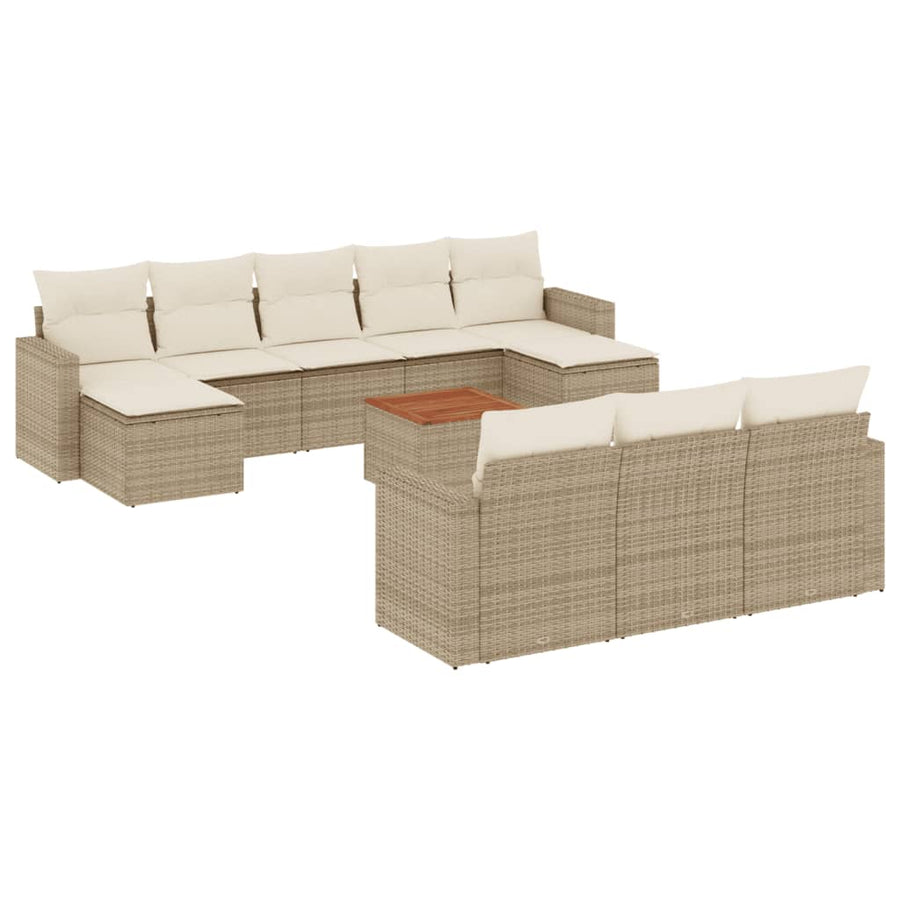 11-Delige Tuinset Met Kussens Poly Rattan Beige