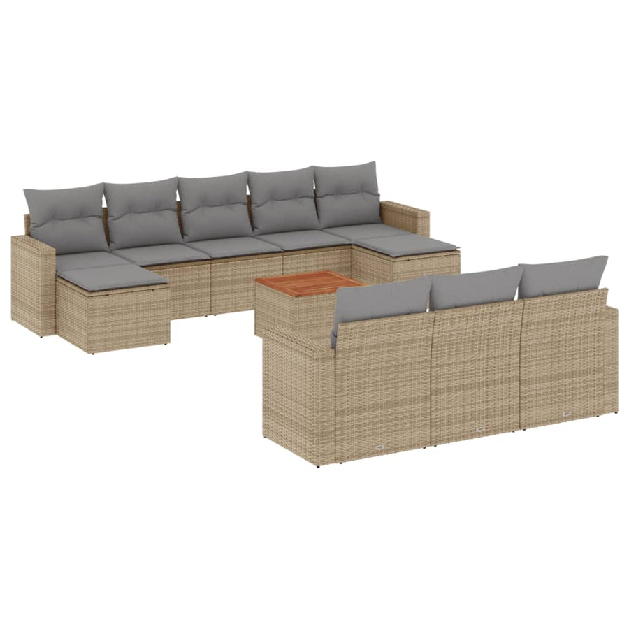 11-Delige Loungeset Met Kussens Poly Rattan Gemengd Beige