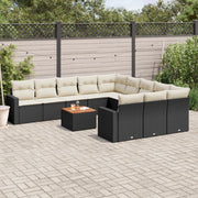 Loungeset poly rattan 12-delig zwart