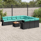 12-piece lounge set with cushions poly rattan black