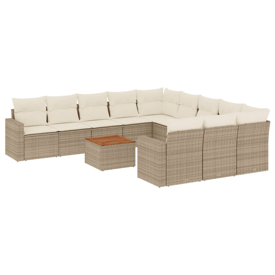 12-Delige Loungeset Met Kussens Poly Rattan Beige