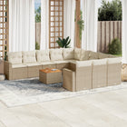 12-piece lounge set with cushions poly rattan beige