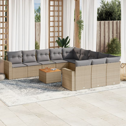 12-Delige Loungeset Met Kussens Poly Rattan Gemengd Beige