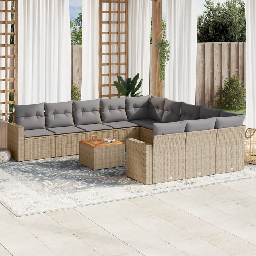 12-Delige Loungeset Met Kussens Poly Rattan Gemengd Beige