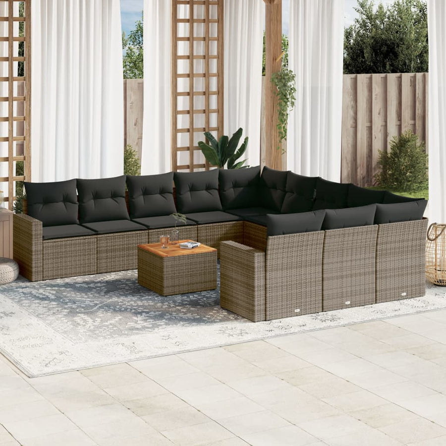 12-Delige Loungeset Met Kussens Poly Rattan Grijs