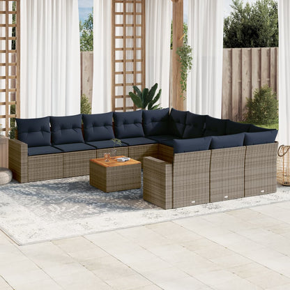 12-delige Loungeset met kussens poly rattan grijs