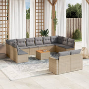 13-piece Lounge Set with Cushions Poly Rattan Mixed Beige