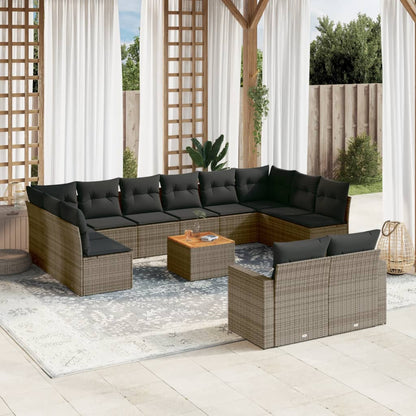 13-Delige Loungeset Met Kussens Poly Rattan Grijs