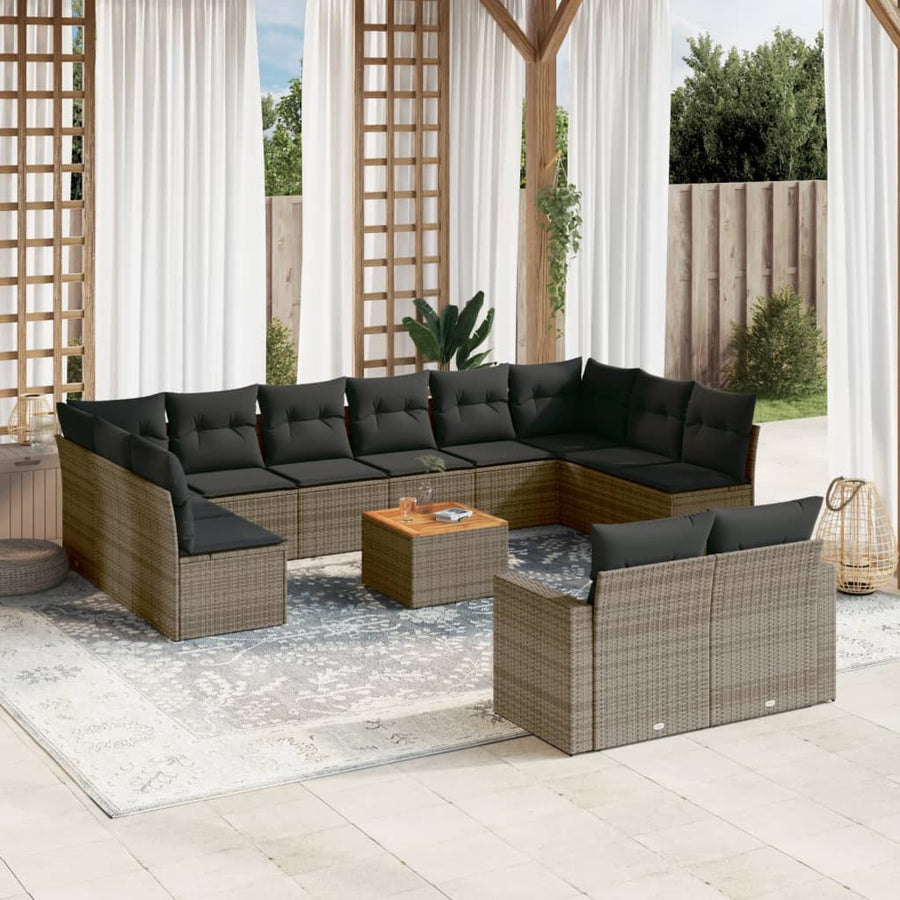 13-Delige Loungeset Met Kussens Poly Rattan Grijs