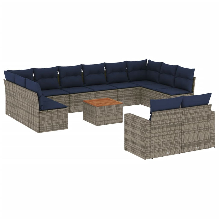 13-delige Loungeset met kussens poly rattan grijs