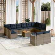 Loungeset 13-delig poly rattan grijs acaciahout
