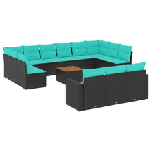 14-delige Loungeset met kussens poly rattan zwart