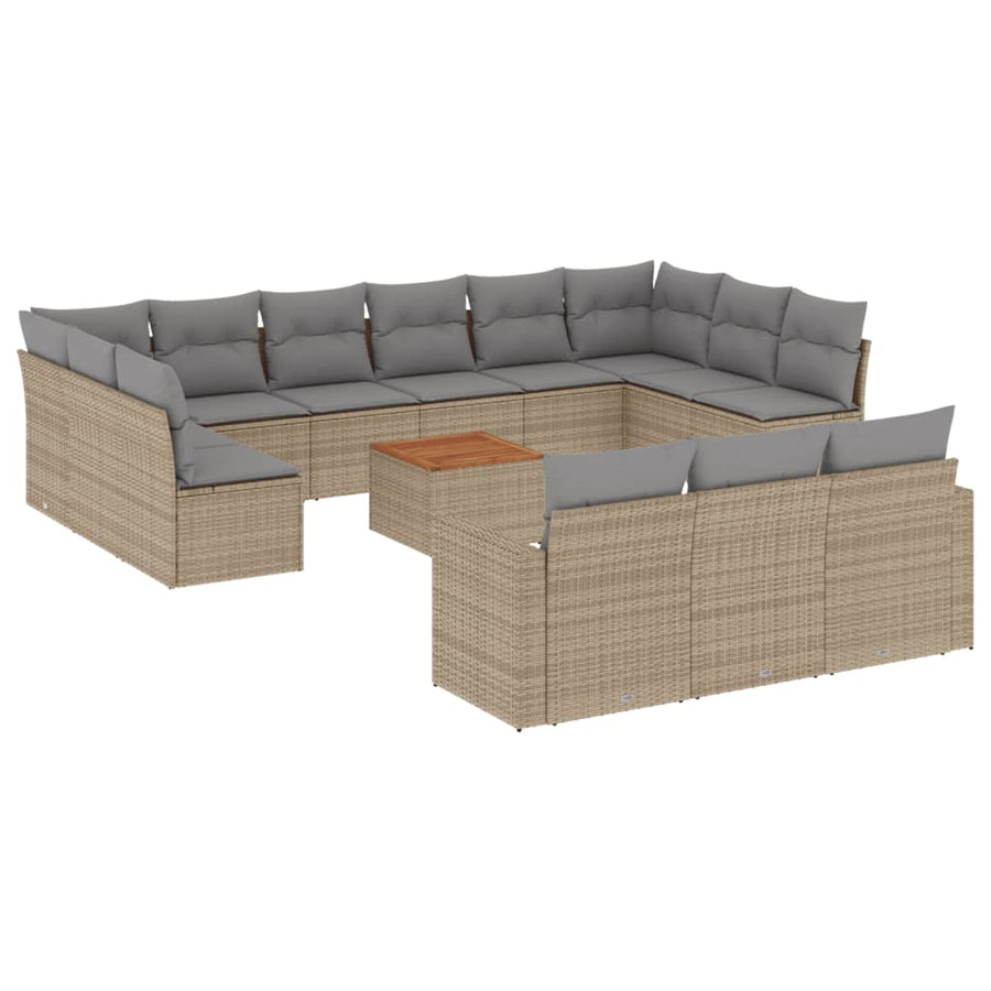 14-Delige Loungeset Met Kussens Poly Rattan Gemengd Beige
