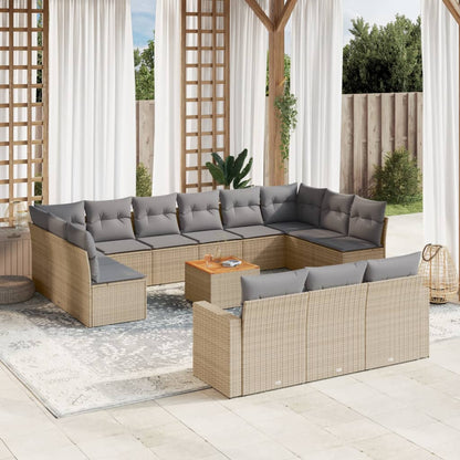 14-Delige Loungeset Met Kussens Poly Rattan Gemengd Beige