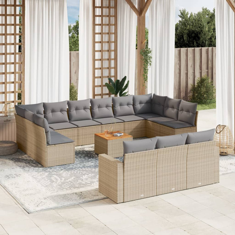 14-Delige Loungeset Met Kussens Poly Rattan Gemengd Beige