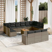 Loungeset 14-delig poly rattan grijs