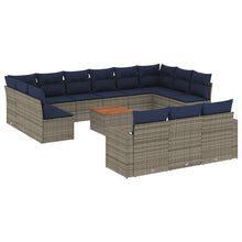 14-delige Loungeset met kussens poly rattan grijs