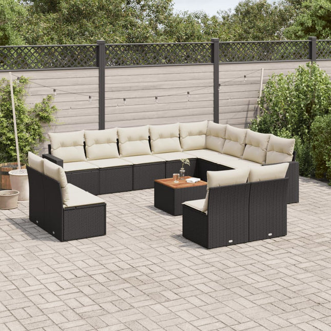 13-delige Loungeset met kussens poly rattan zwart