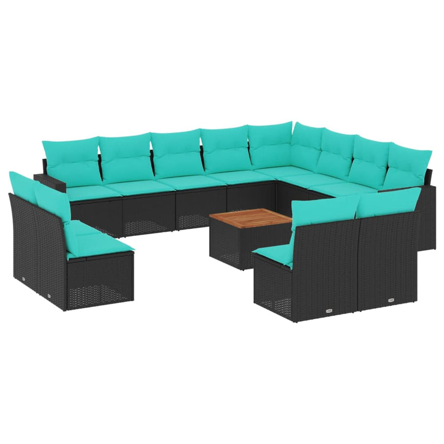 13-delige Loungeset met kussens poly rattan zwart