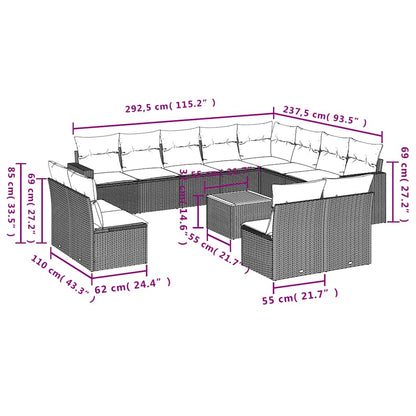 13-delige Loungeset met kussens poly rattan zwart