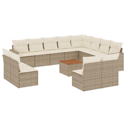 13-Delige Loungeset Met Kussens Poly Rattan Beige
