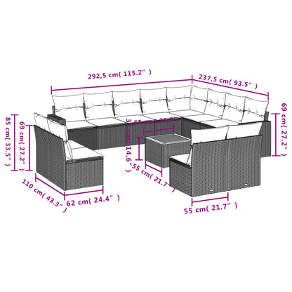 13-Delige Loungeset Met Kussens Poly Rattan Grijs
