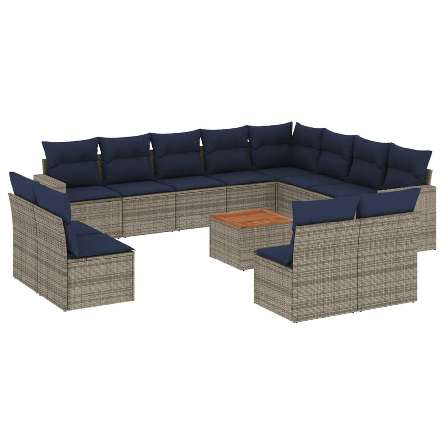 13-delige Loungeset met kussens poly rattan grijs