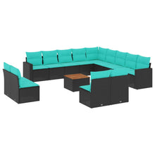 14-delige Loungeset met kussens poly rattan zwart