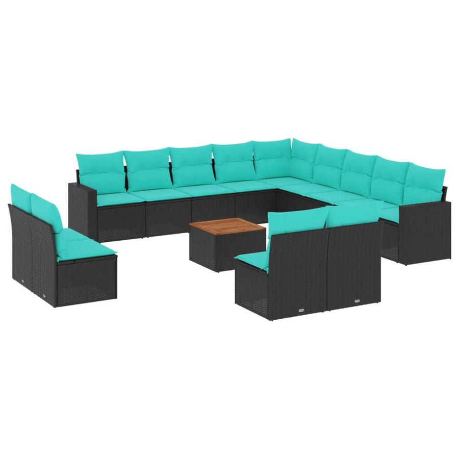 14-delige Loungeset met kussens poly rattan zwart