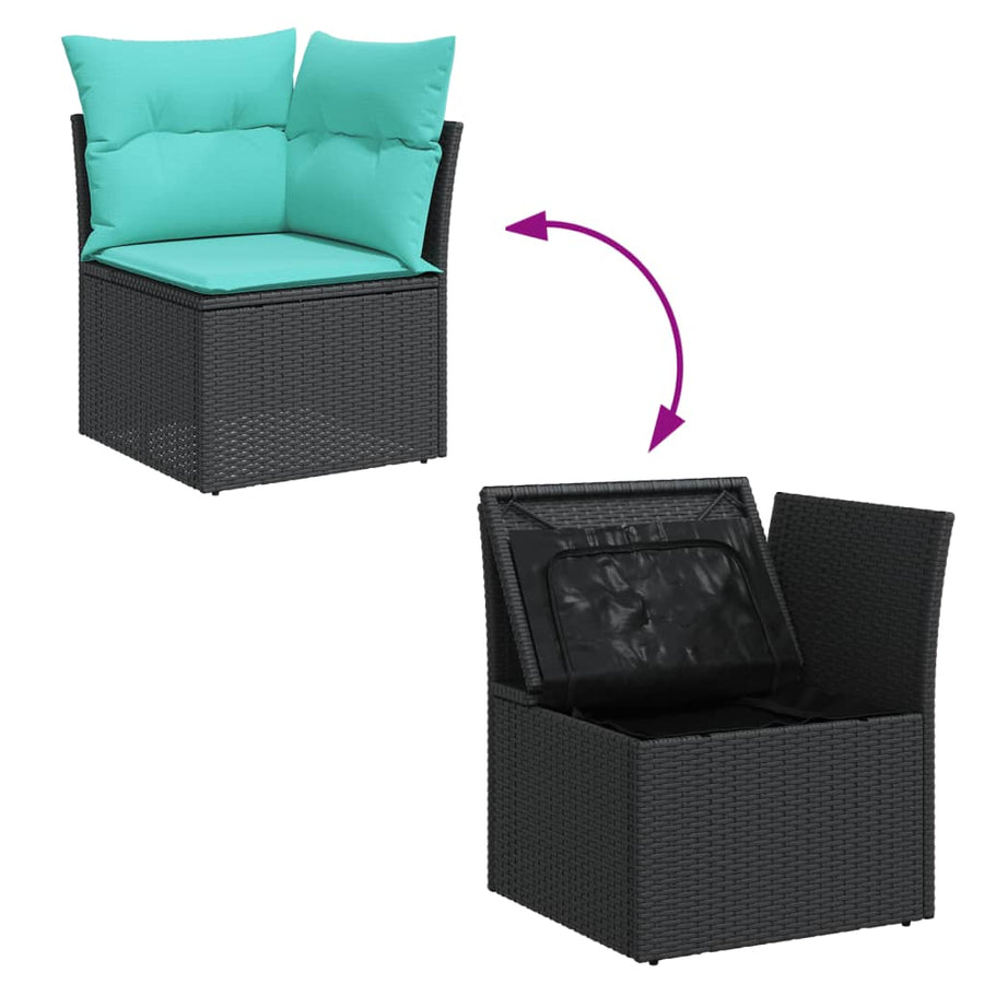 14-delige Loungeset met kussens poly rattan zwart