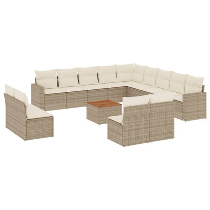 14-Delige Loungeset Met Kussens Poly Rattan Beige