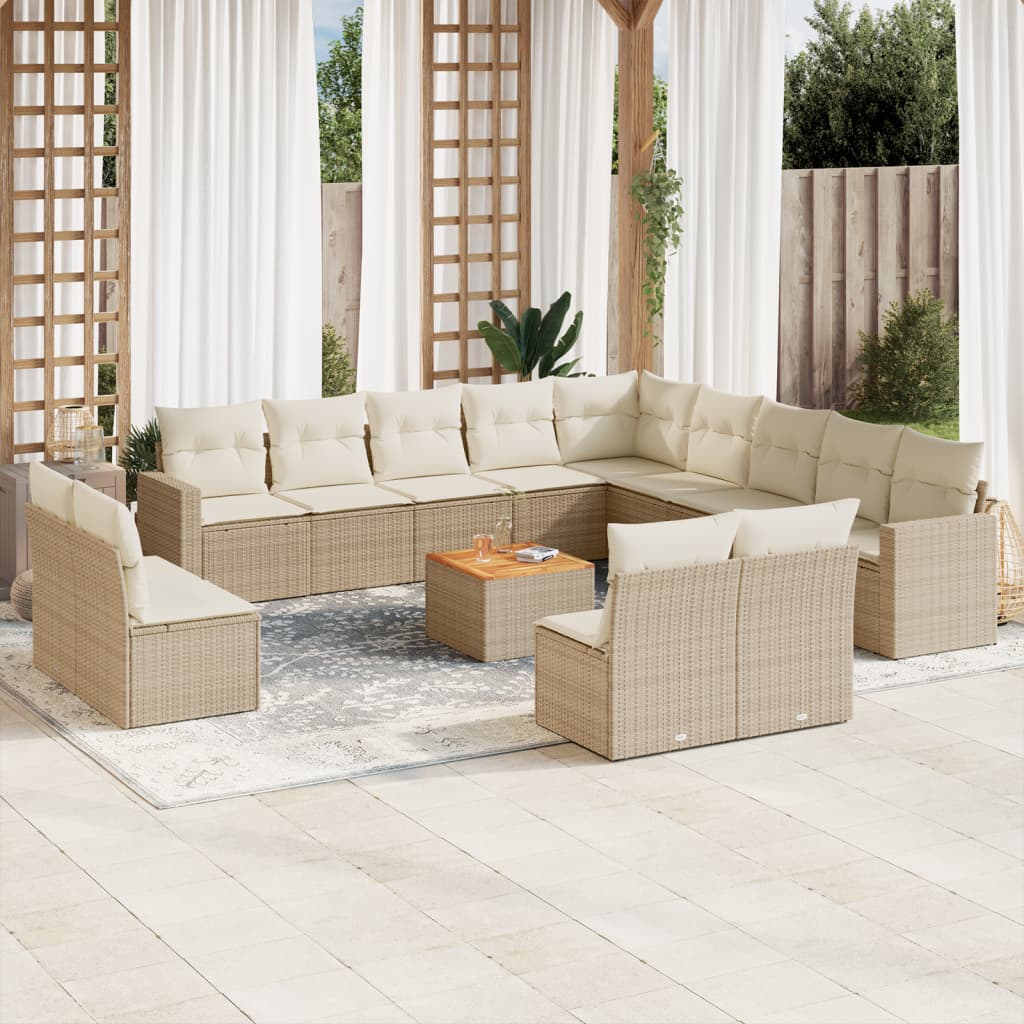 14-Delige Loungeset Met Kussens Poly Rattan Beige