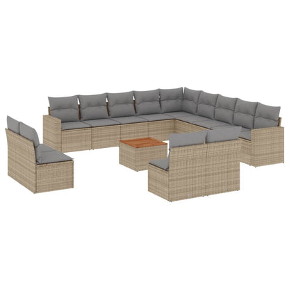 14-Delige Loungeset Met Kussens Poly Rattan Gemengd Beige