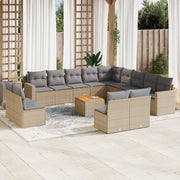 14-piece Lounge Set with Cushions Poly Rattan Mixed Beige