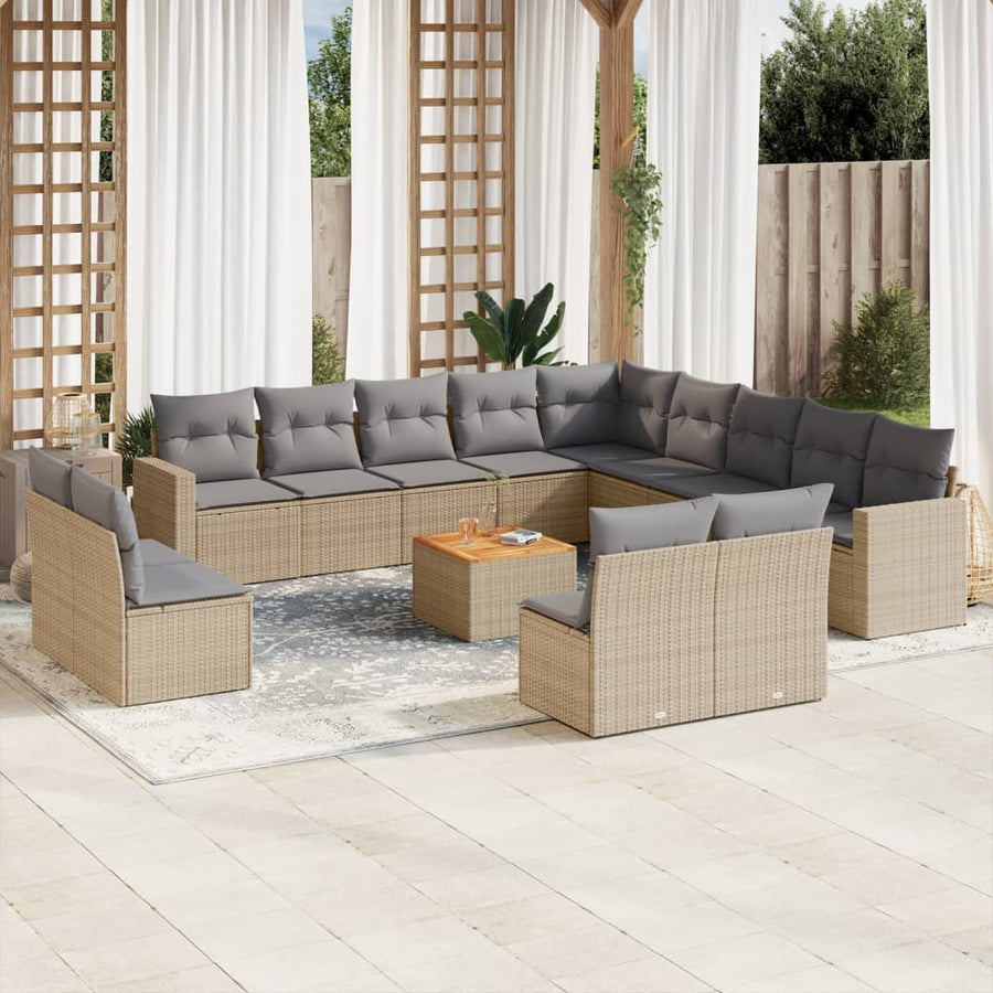 14-Delige Loungeset Met Kussens Poly Rattan Gemengd Beige